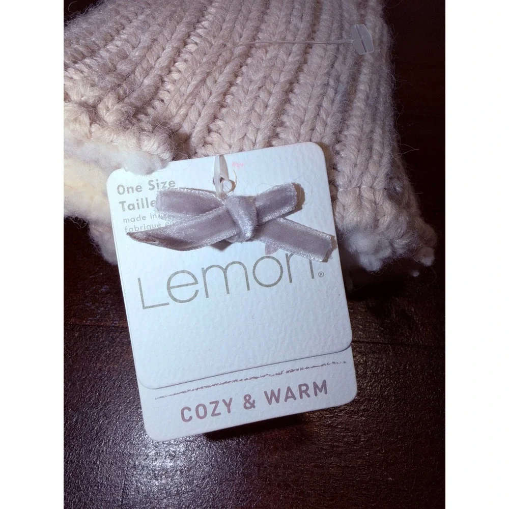 Lemon Cozy & Warm Women Ombre Knit Mittens Beige Blue Faux Shearling Lined NWT